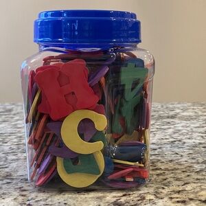 Wooden Letters & Numbers Set Multi Color 38 fl oz Jar Learning Toy School NEW